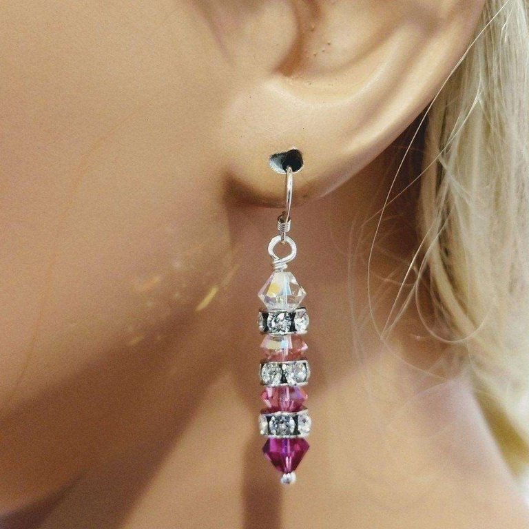 Hot Pink Ombre Stacked Crystal Sterling Silver Earrings