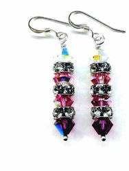 Hot Pink Ombre Stacked Crystal Sterling Silver Earrings