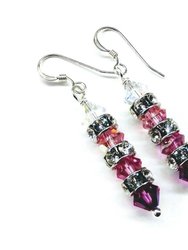 Hot Pink Ombre Stacked Crystal Sterling Silver Earrings - Multi