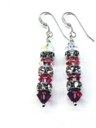 Hot Pink Ombre Stacked Crystal Sterling Silver Earrings