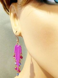 Hot Pink Tassel Chain Crystal Earrings