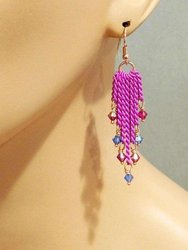 Hot Pink Tassel Chain Crystal Earrings