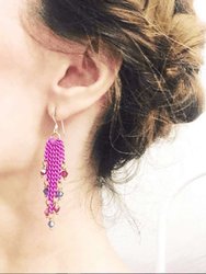 Hot Pink Tassel Chain Crystal Earrings - Hot Pink