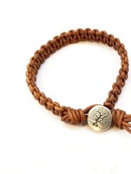 Large Mens Tree of Life Earth Colored Macrame Leather Bracelet - Multi