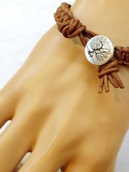 Large Mens Tree of Life Earth Colored Macrame Leather Bracelet