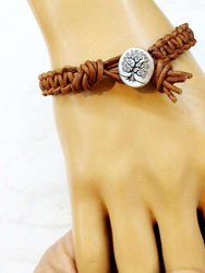 Large Mens Tree of Life Earth Colored Macrame Leather Bracelet