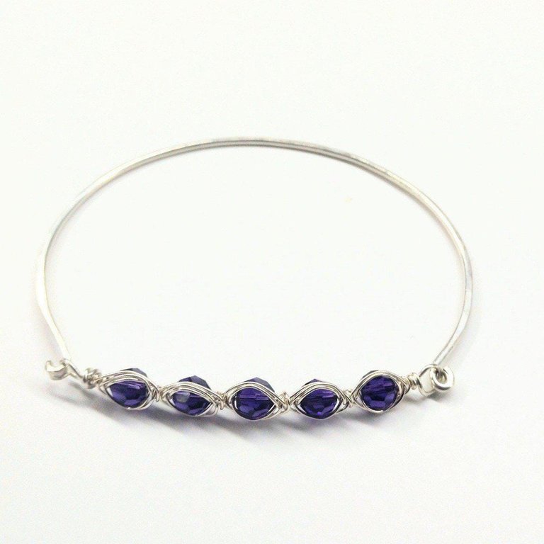 Large Swarovski Crystal Bar Bangle Bracelet - Purple