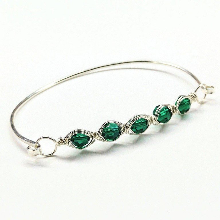 Large Swarovski Crystal Bar Bangle Bracelet - Emerald