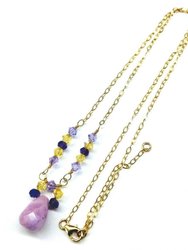 Lavender Candy Jade Drop Gold Wire Wrapped Necklace