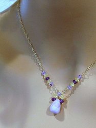 Lavender Candy Jade Drop Gold Wire Wrapped Necklace