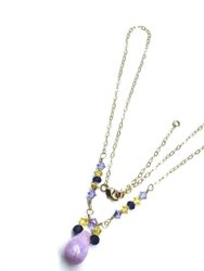 Lavender Candy Jade Drop Gold Wire Wrapped Necklace