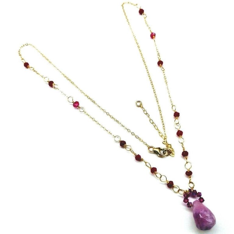 Lavender Jade Drop Gemstone Wire Wrapped 14KT Gold Filled Necklace - Multi