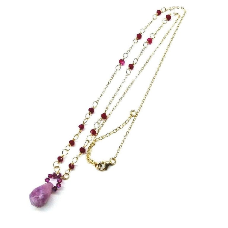 Lavender Jade Drop Gemstone Wire Wrapped 14KT Gold Filled Necklace