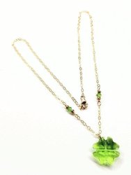 Light Green Sparkly Swarovski Crystal Clover Necklace - Gold/Light Green