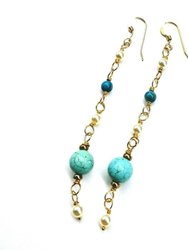 Long 14 K Gold Filled Turquoise Pearl Earrings