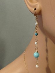 Long 14 K Gold Filled Turquoise Pearl Earrings