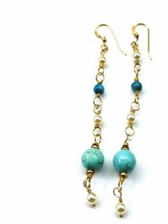 Long 14 K Gold Filled Turquoise Pearl Earrings