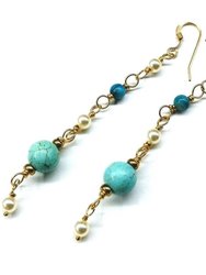 Long 14 K Gold Filled Turquoise Pearl Earrings