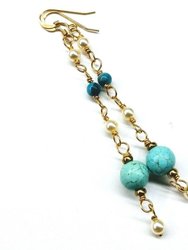 Long 14 K Gold Filled Turquoise Pearl Earrings - Multi