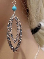 Long Pointed Oval Copper And Turquoise Earrings