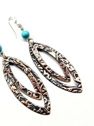 Long Pointed Oval Copper And Turquoise Earrings - Multi
