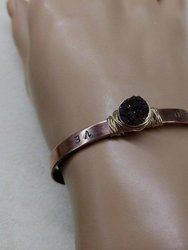 Love Stamped Gold Wire Wrapped Purple Druzy Copper Cuff