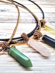 Men's Rustic Wire Wrapped Pointed Gemstone Crystal Leather Necklace
