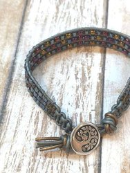 Mens Tree of Life Earth Colored Intricate Bead Work Leather Wrap Bracelet