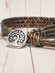 Mens Tree of Life Earth Colored Intricate Bead Work Leather Wrap Bracelet