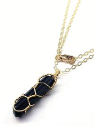 Messy Gold Wire Wrapped Black Tourmaline Pointed Crystal Pendant