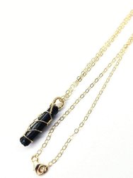 Messy Gold Wire Wrapped Black Tourmaline Pointed Crystal Pendant