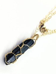 Messy Gold Wire Wrapped Black Tourmaline Pointed Crystal Pendant