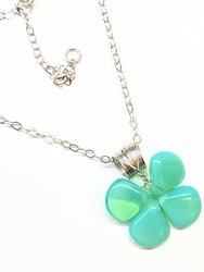 Mint Green Beaded Sterling Silver Clover Necklace