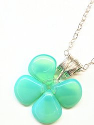 Mint Green Beaded Sterling Silver Clover Necklace - Mint Green