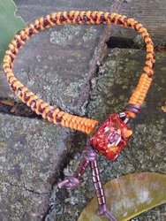 Orange Purple Braided Leather Crystal Button Bracelet