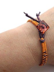 Orange Purple Braided Leather Crystal Button Bracelet