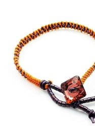 Orange Purple Braided Leather Crystal Button Bracelet