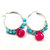 Pink and Turquoise Silver Wire Wrap Hoop Earrings - Multi