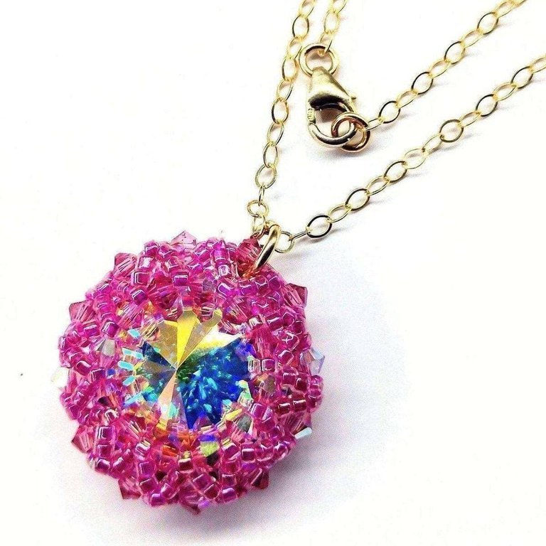 Pink Beaded Super Sparkly  Rivoli Crystal Necklace