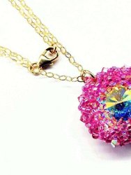 Pink Beaded Super Sparkly  Rivoli Crystal Necklace