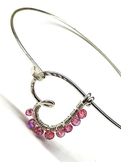 Alexa Martha Designs Pink Crystal Wire Wrapped Heart Bangle in Sterling Silver product