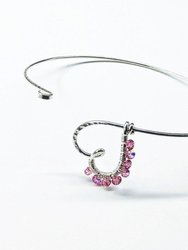 Pink Crystal Wire Wrapped Heart Bangle in Sterling Silver