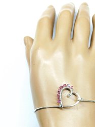 Pink Crystal Wire Wrapped Heart Bangle in Sterling Silver
