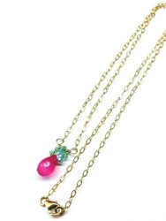 Pink Gemstone Drop and Turquoise Crystal 14 K Gold Filled Necklace