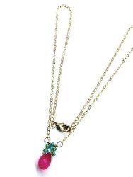 Pink Gemstone Drop and Turquoise Crystal 14 K Gold Filled Necklace