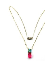 Pink Gemstone Drop and Turquoise Crystal 14 K Gold Filled Necklace