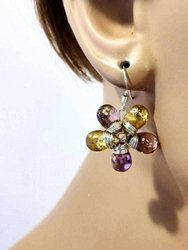 Purple and Yellow Flower Sterling Silver Earrings