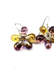 Purple and Yellow Flower Sterling Silver Earrings - Multi