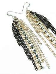 Rhinestone Crystal Chain Fringe Earrings - Gold