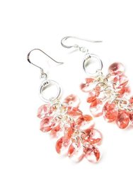 Rose Peach Crystal Sterling Silver Cluster Earrings